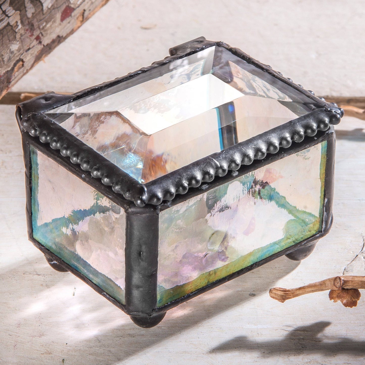 J Devlin Glass Art & Bert Anderson Collection - Small Stained Glass Ring Box J Devlin Box 325 Series