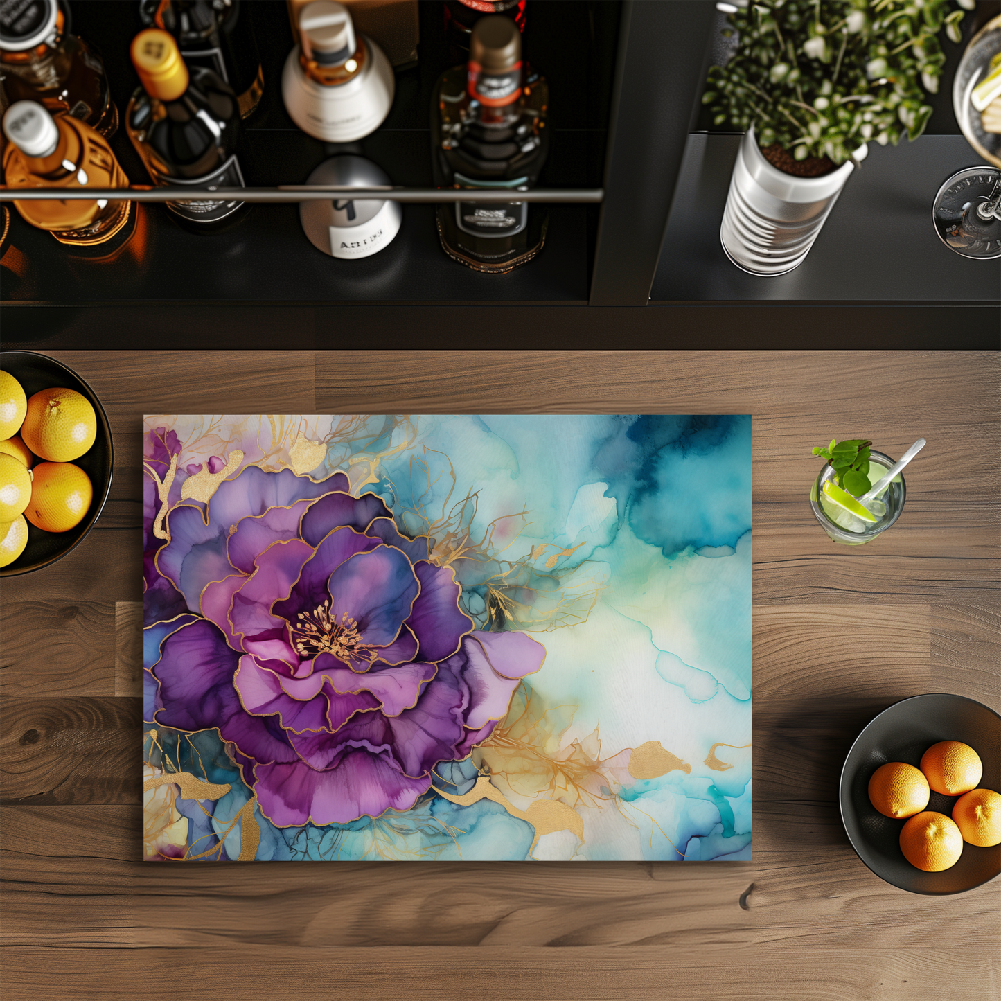 Fernville Creations - Tempered Glass Cutting Board: Alcohol Ink Charcuterie Tray