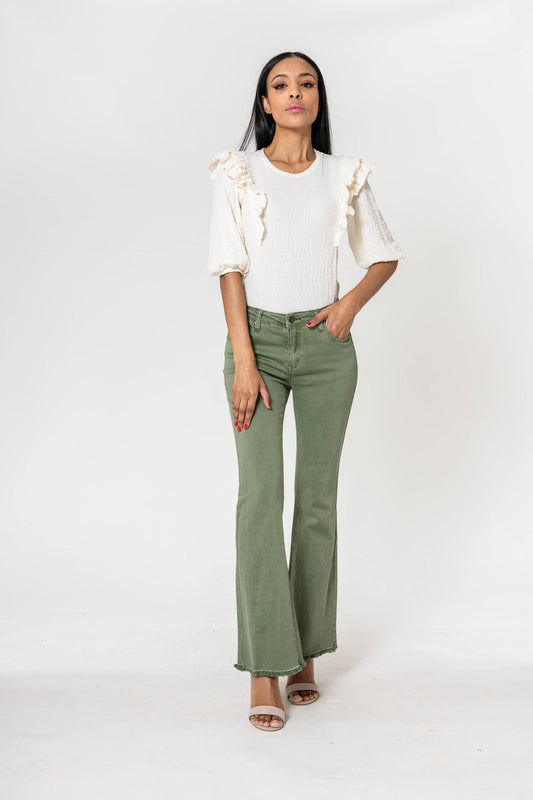 Nina Carter - Nina Carter bootcut frayed lower leg pants J230