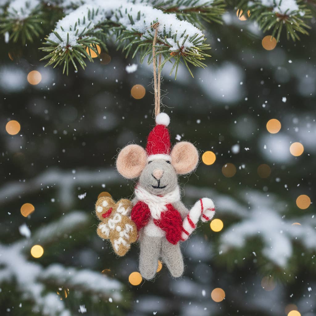 Felt So Good - Handmade Felt Chris Mouse Christmas Hanging Decoration