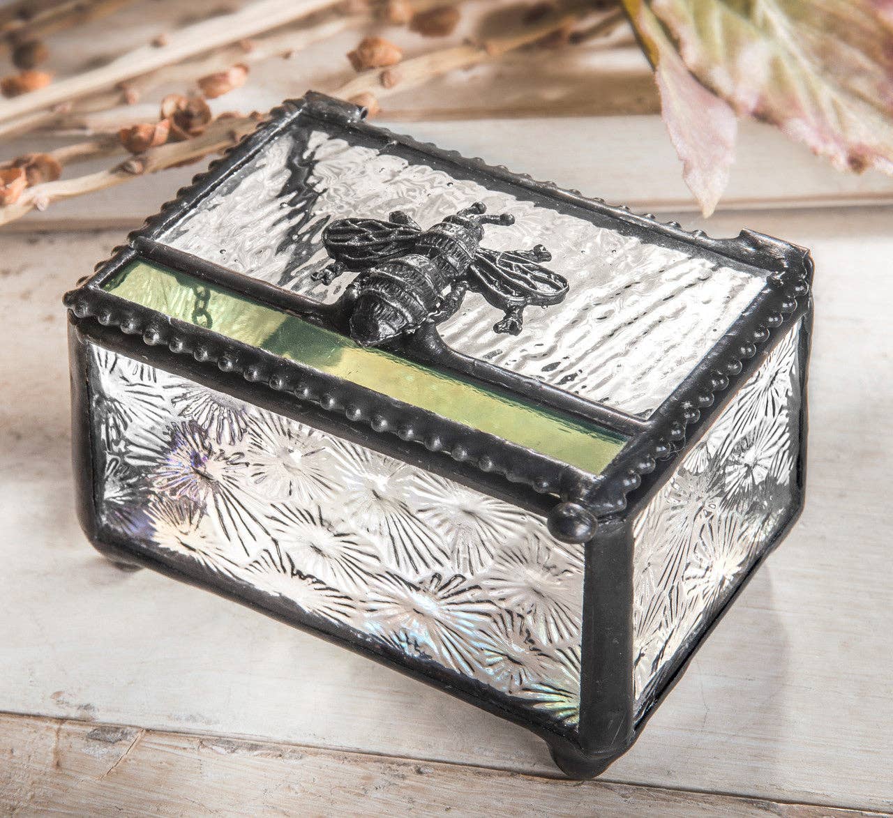 J Devlin Glass Art & Bert Anderson Collection - Box 753 Clear Florentine Glass with Bee