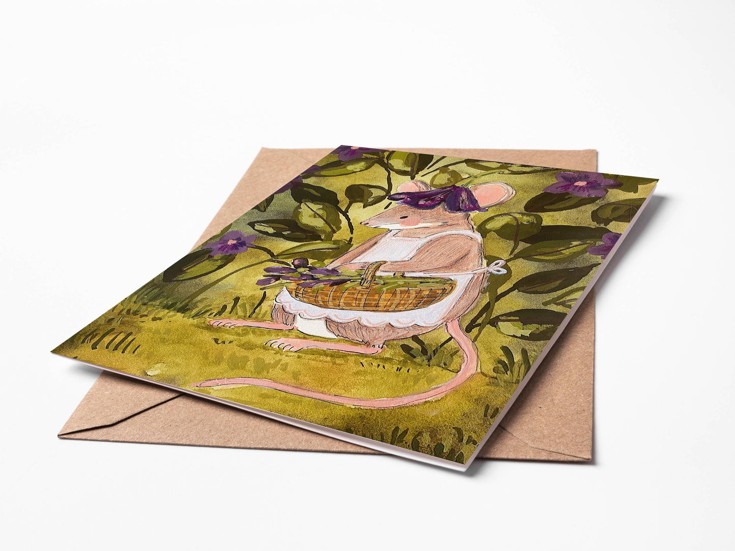 Randi Lynn Reed Illustration - Violet Mouse Single Blank Greeting Card