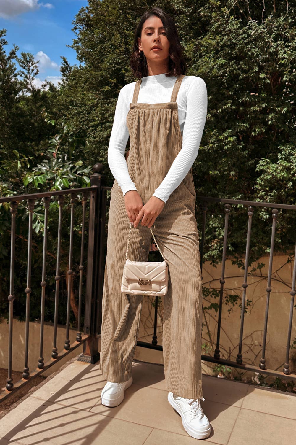 1 the Woman - Morn Solid Pocketed Loose Fit Corduroy Overall