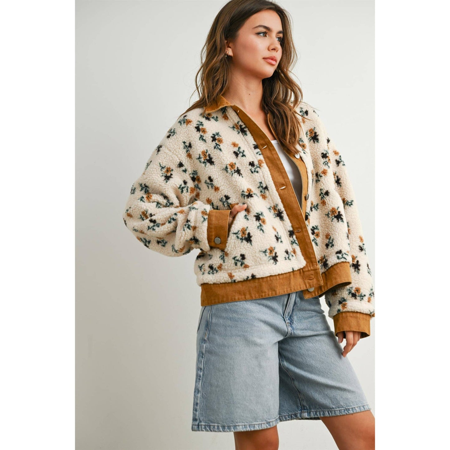 BUTTERMELON - Floral  Collared Button-Down Jacket - BMJ7881