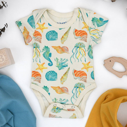 Earthy - Organic Cotton Short Sleeve Baby Bodysuit, Reef