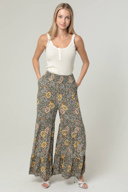 ANGIE - B3762-A951 FLARE LEG FLORAL PRINT PANTS