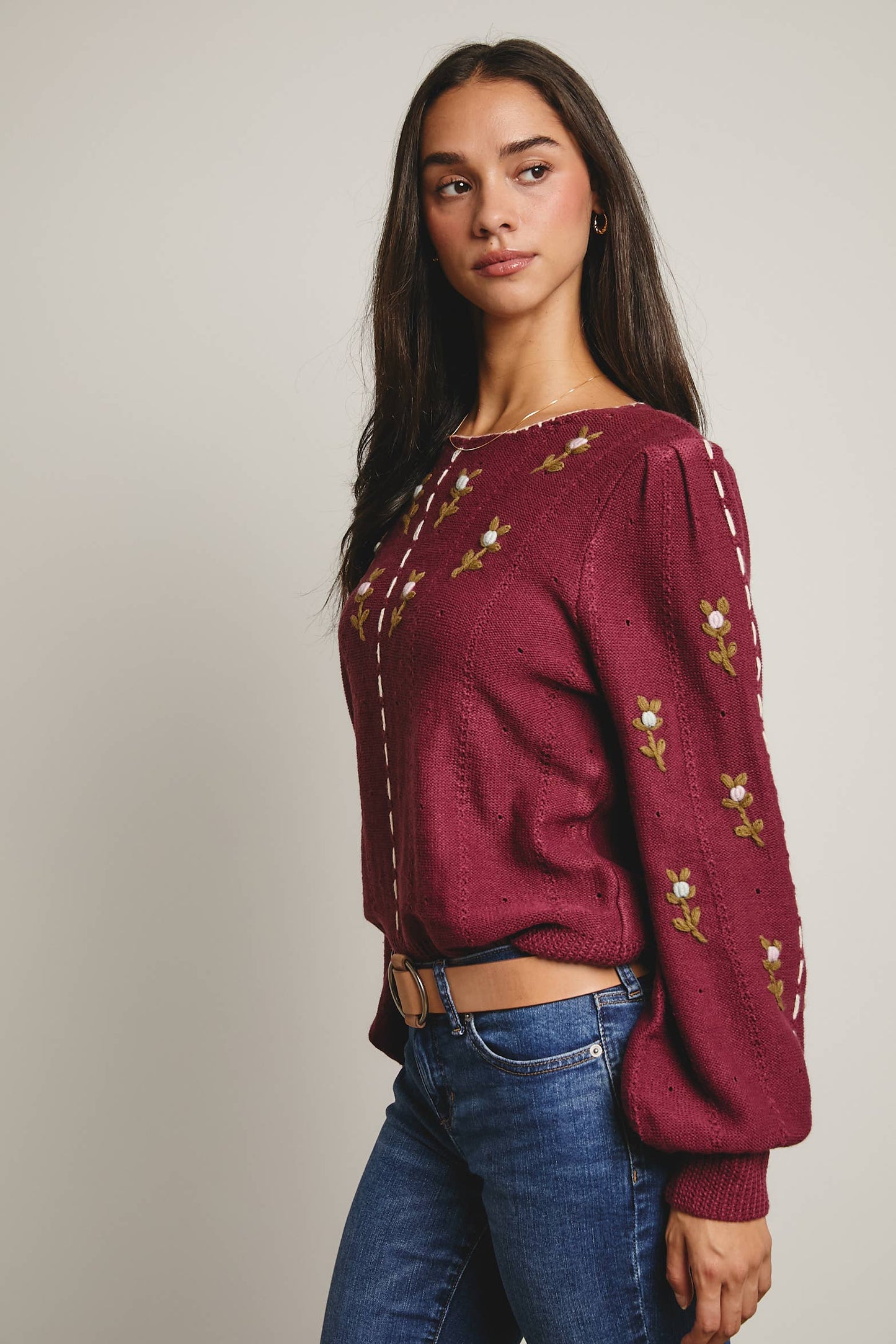 Forte - Embroidered Blossom Knit Sweater FSW0002