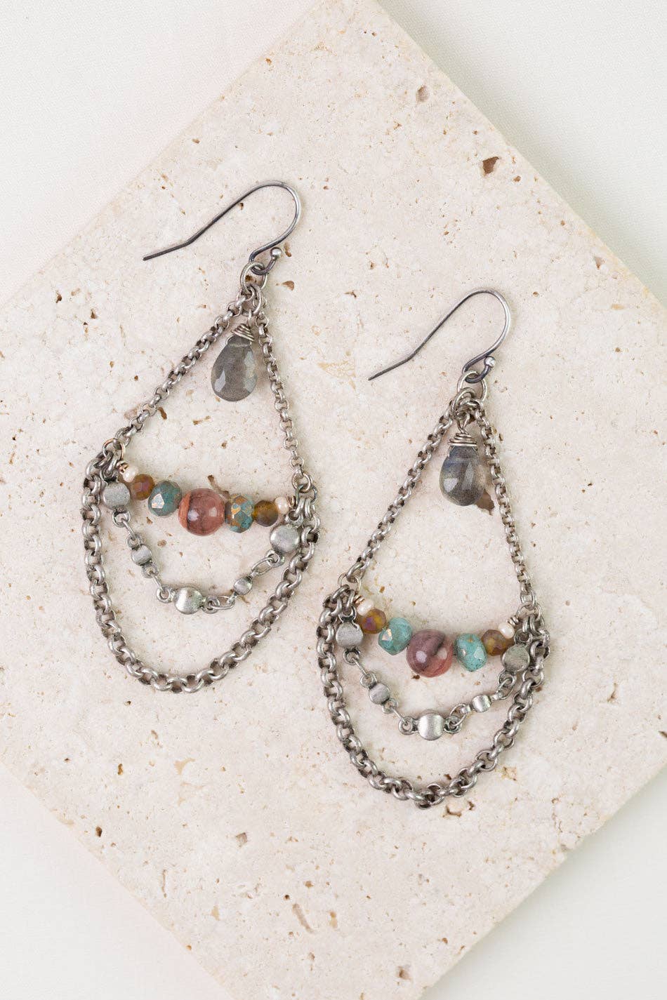 Anne Vaughan Designs Jewelry - Namaste Jasper, Labradorite, Czech Glass Statement Earrings