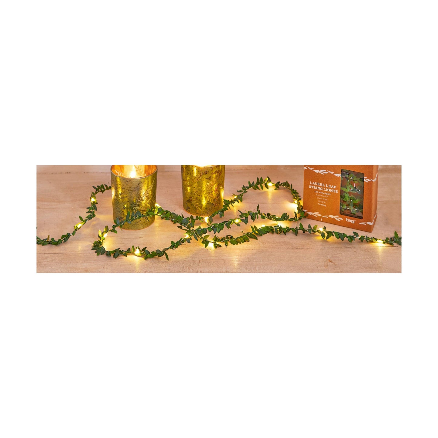 tag - Laurel Leaf String Light Green Pac Christmas