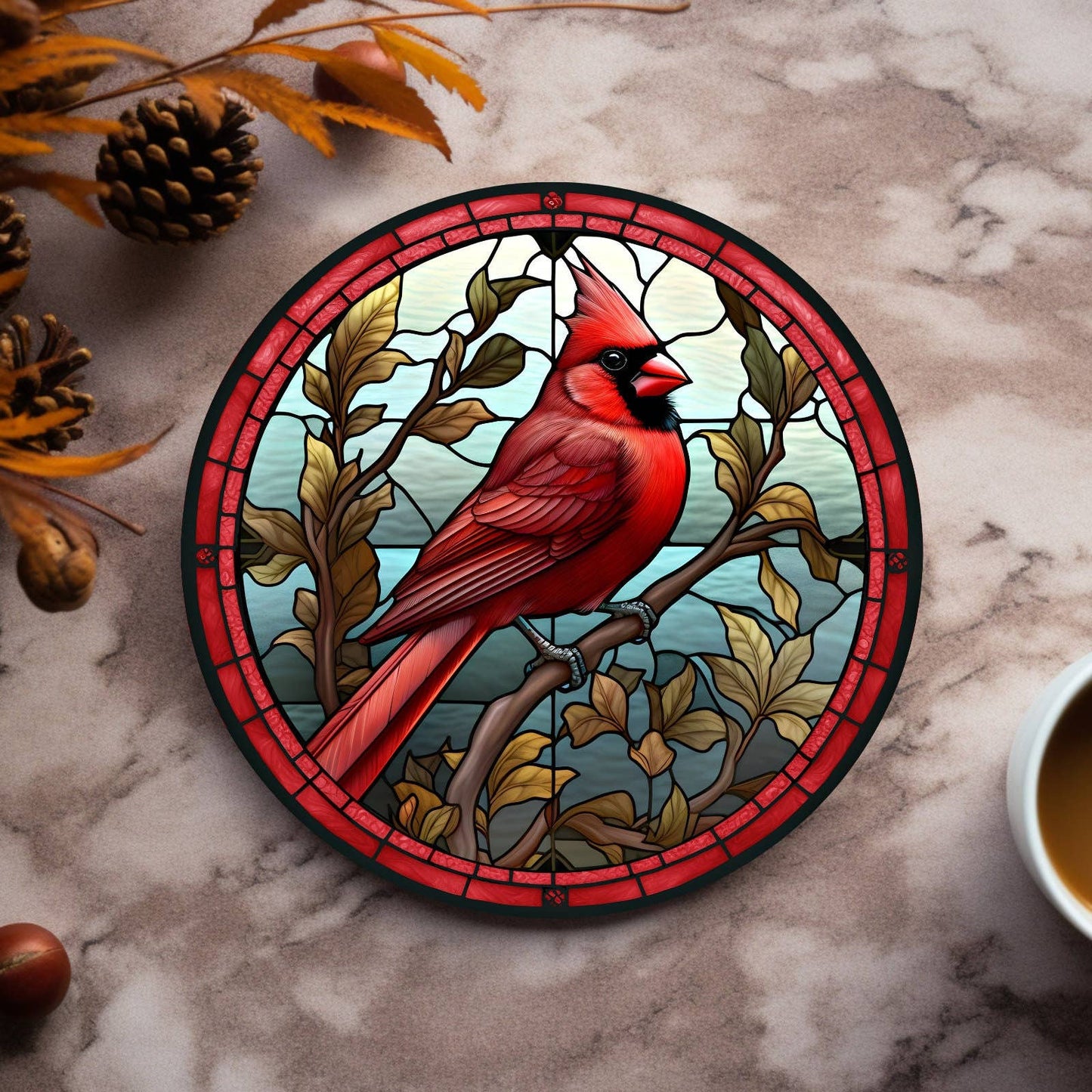 Fernville Creations - Cardinal Coaster, Bird Lover Gift, Nature Home Decor