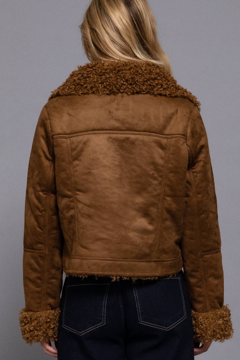 Active Basic | Active USA - Long Sleeve Inside Fur Detail Penny Lane Suede Short Jacket