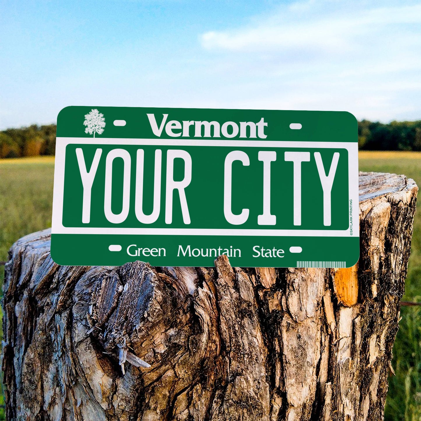 Skylark Printing - Vermont Plate Souvenir Sticker with Your City, Text