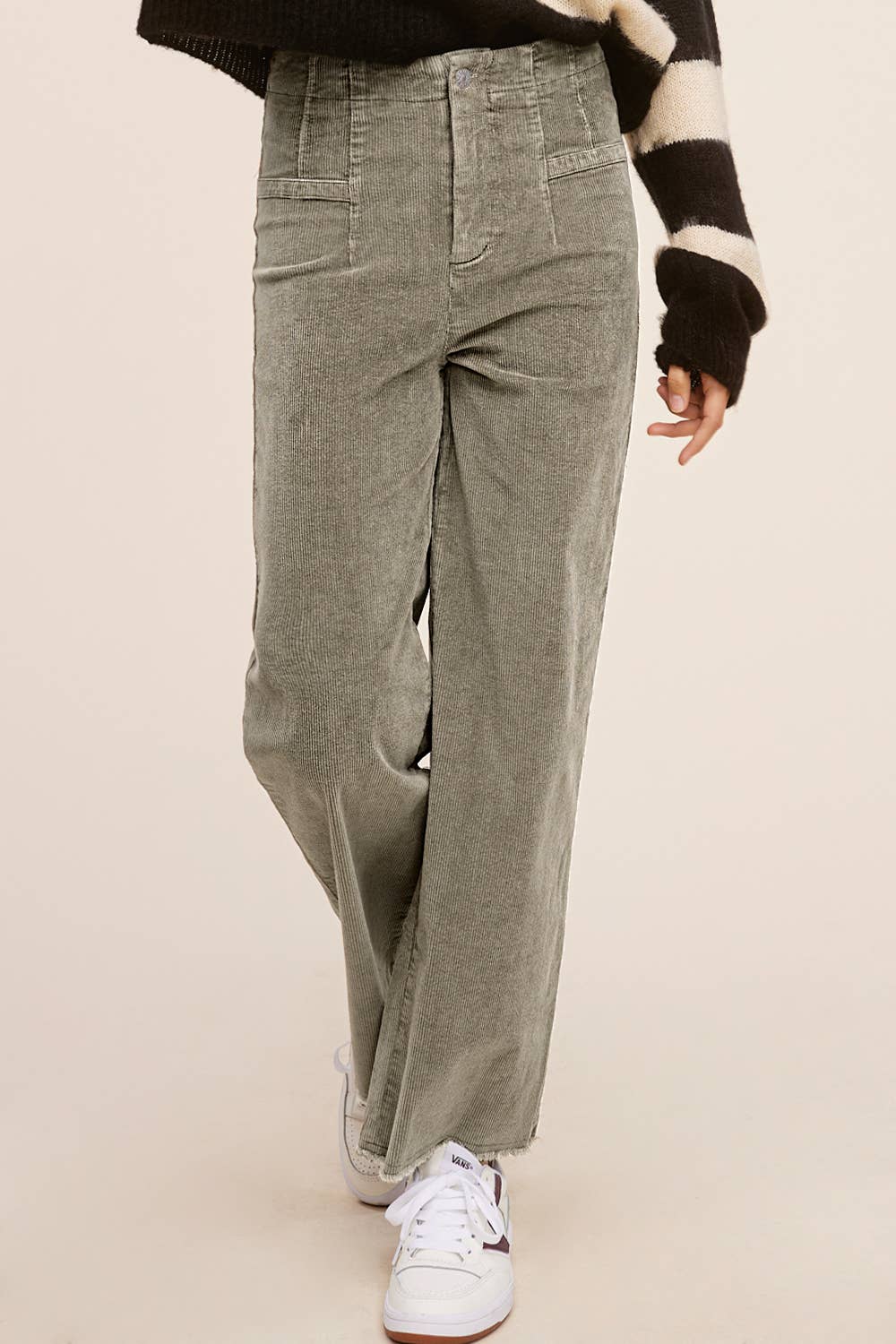 La Miel - MCP4220-Mineral Washed High Waisted Wide Leg Corduroy Pants