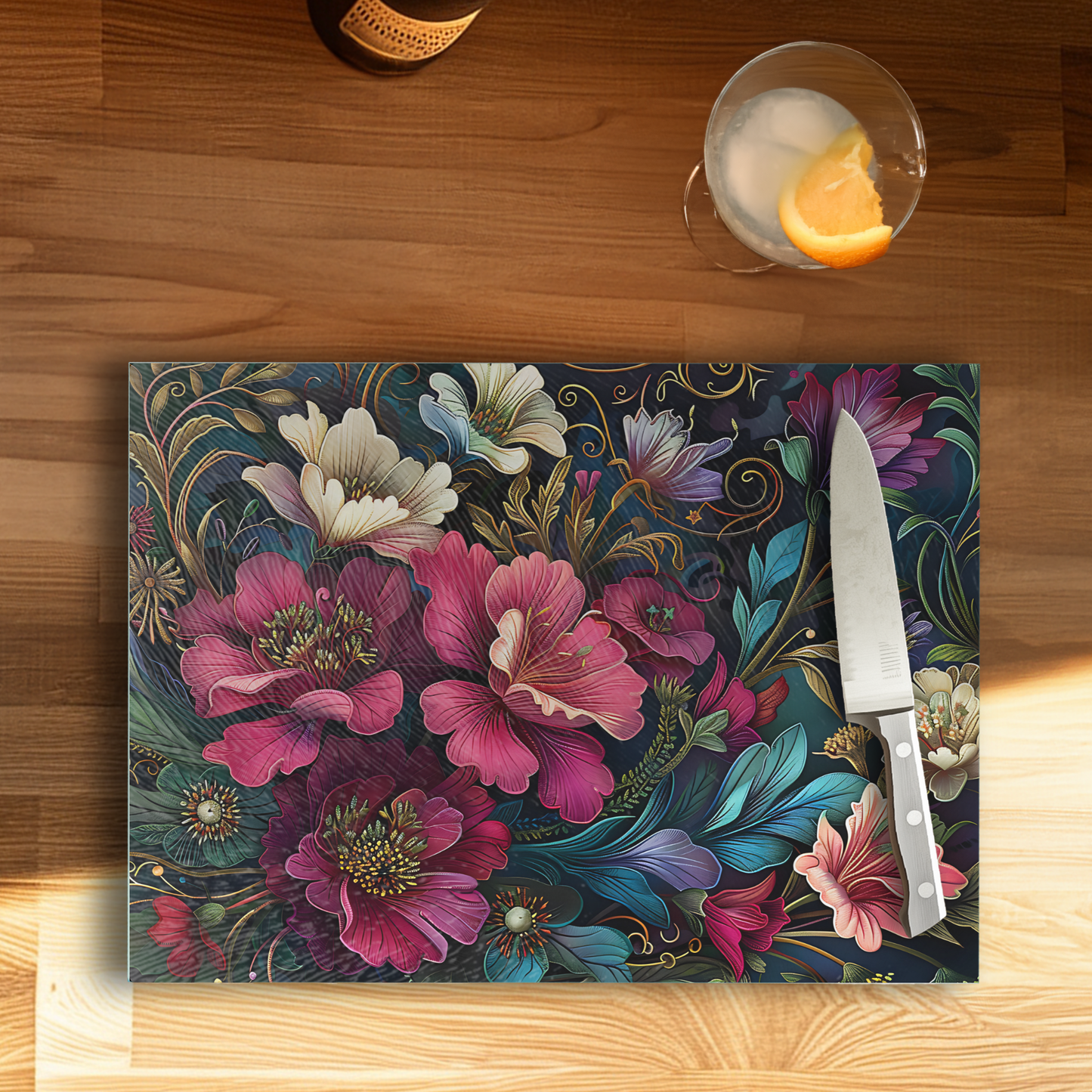 Fernville Creations - Tempered Glass Cutting Board: Natures Painting Serving Tray