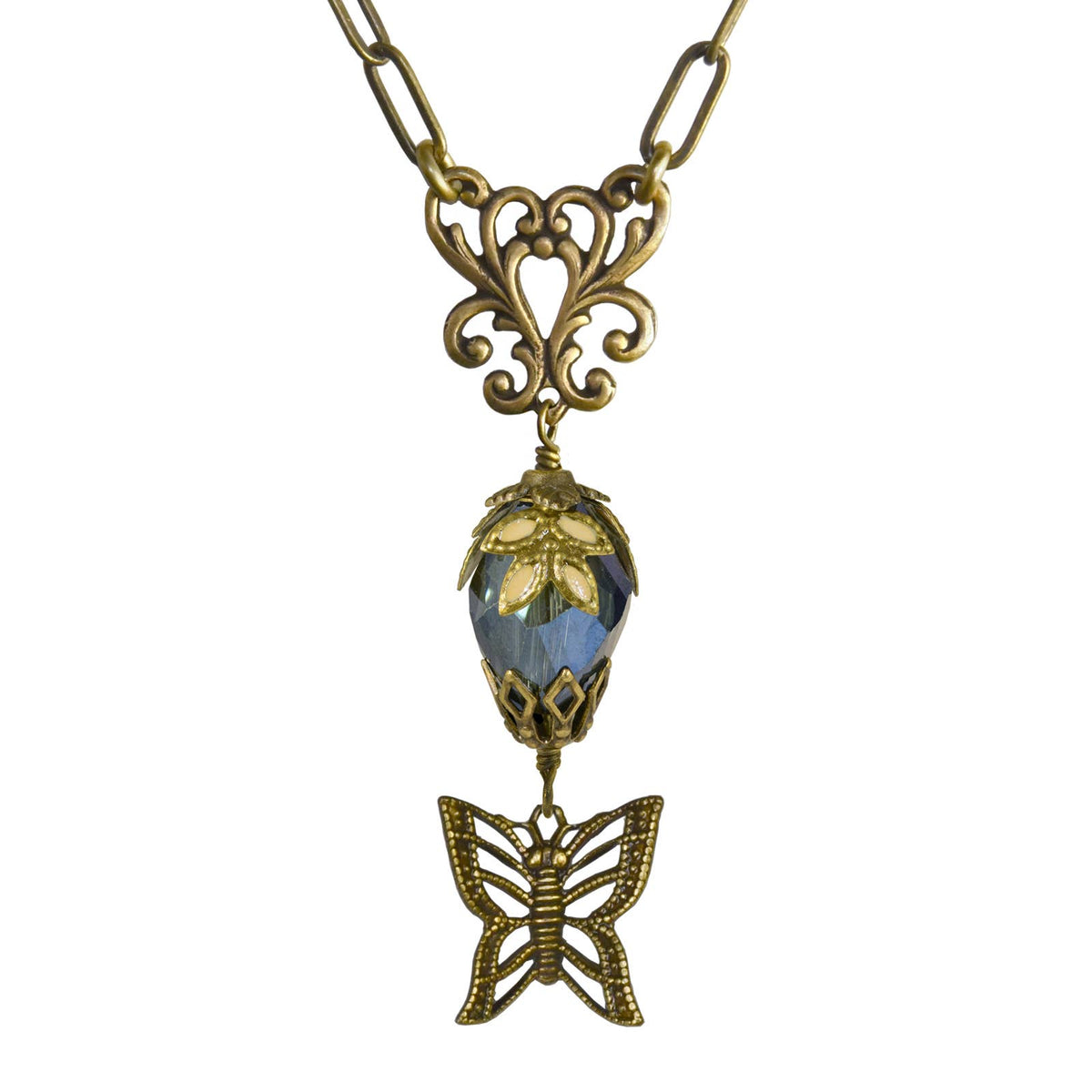 NoMonet - Fairyland: Butterfly Teardrop Crystal Hand Painted Necklace