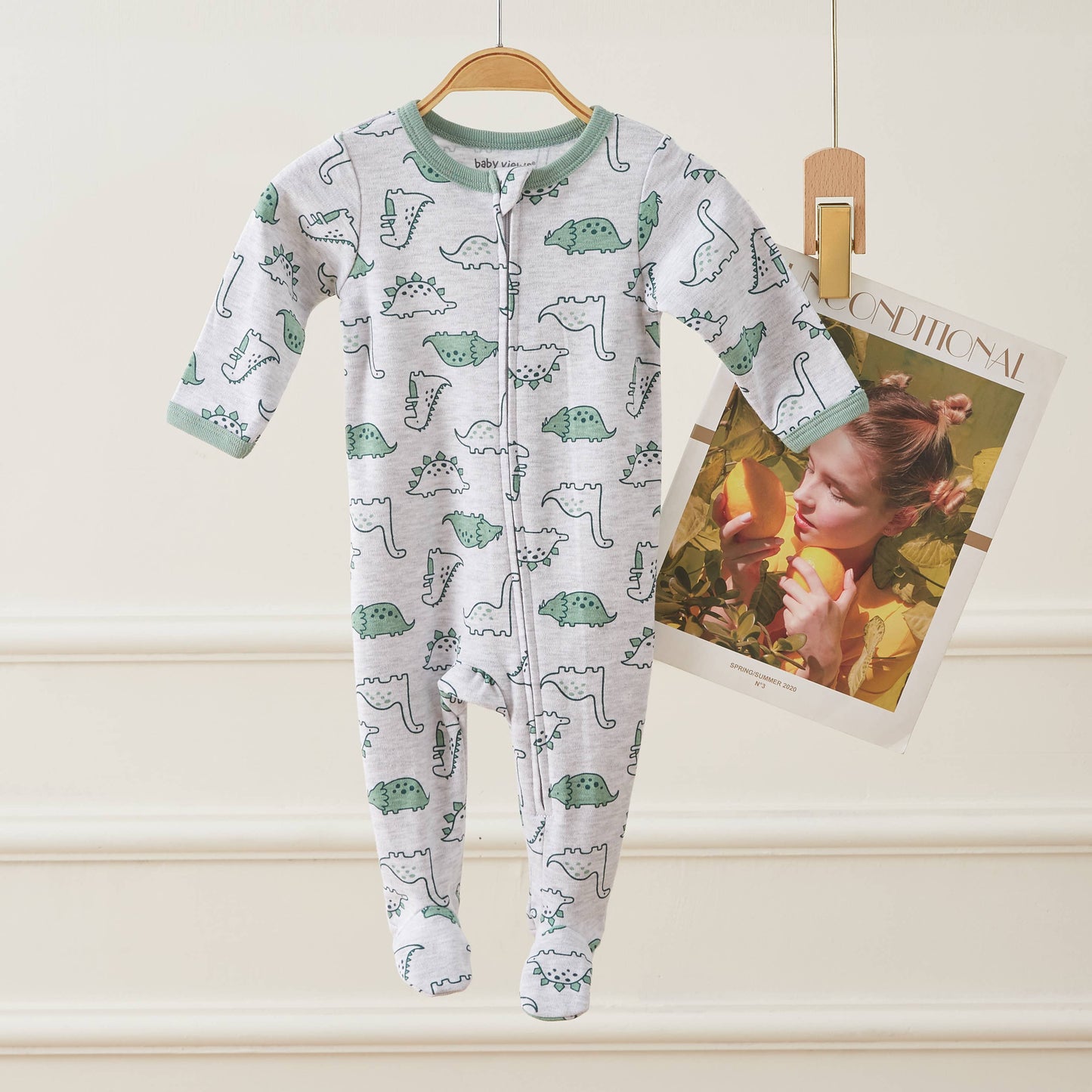 Lollipop Dreams - Dinosaur Pattern Zipper Footie Pajamas Romper