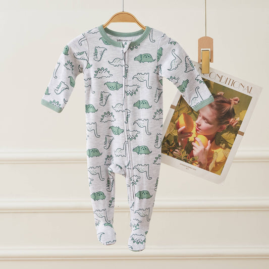 Lollipop Dreams - Dinosaur Pattern Zipper Footie Pajamas Romper
