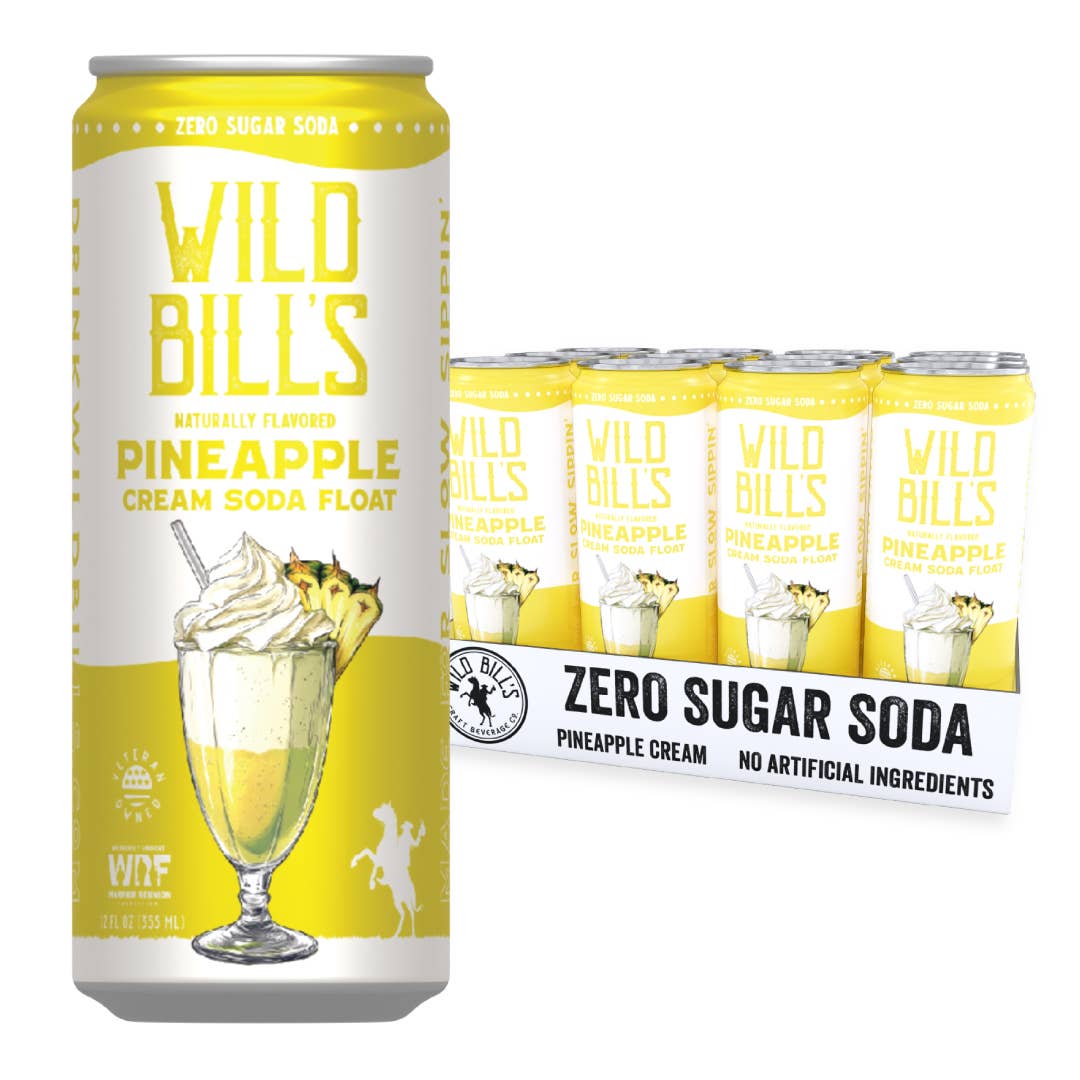 Wild Bill’s Craft Beverage Co. - Pineapple: Zero Sugar Soda, Clean Ingredients, 12-Pack, Cans