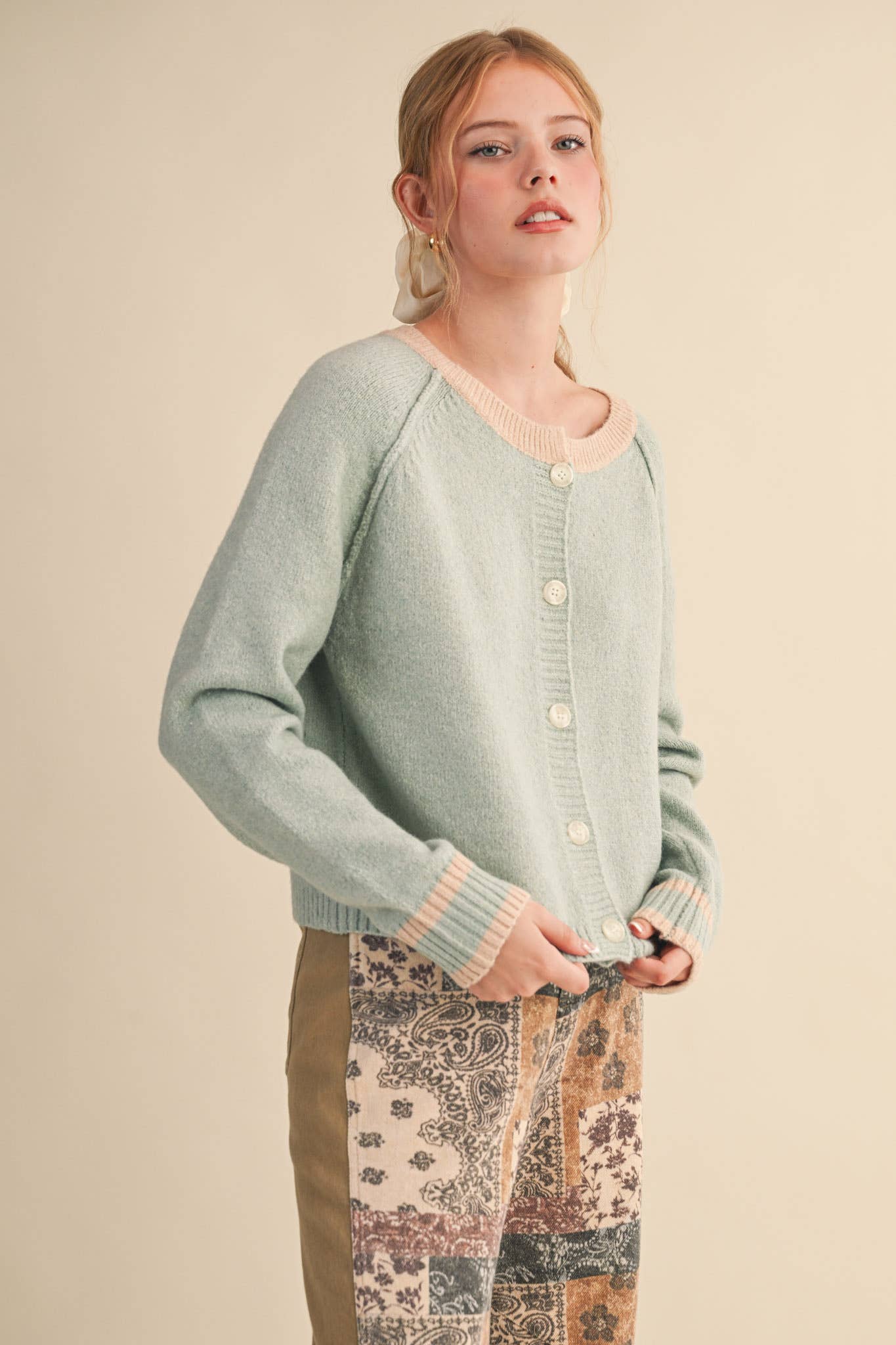 &MERCI - TWO TONE SWEATER CARDIGAN MSW11246