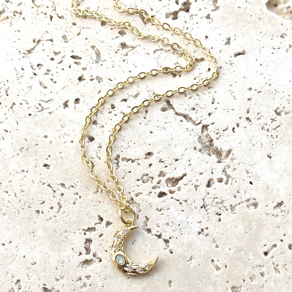 VB&CO Designs Handmade Jewelry - Opalite moon dainty necklace