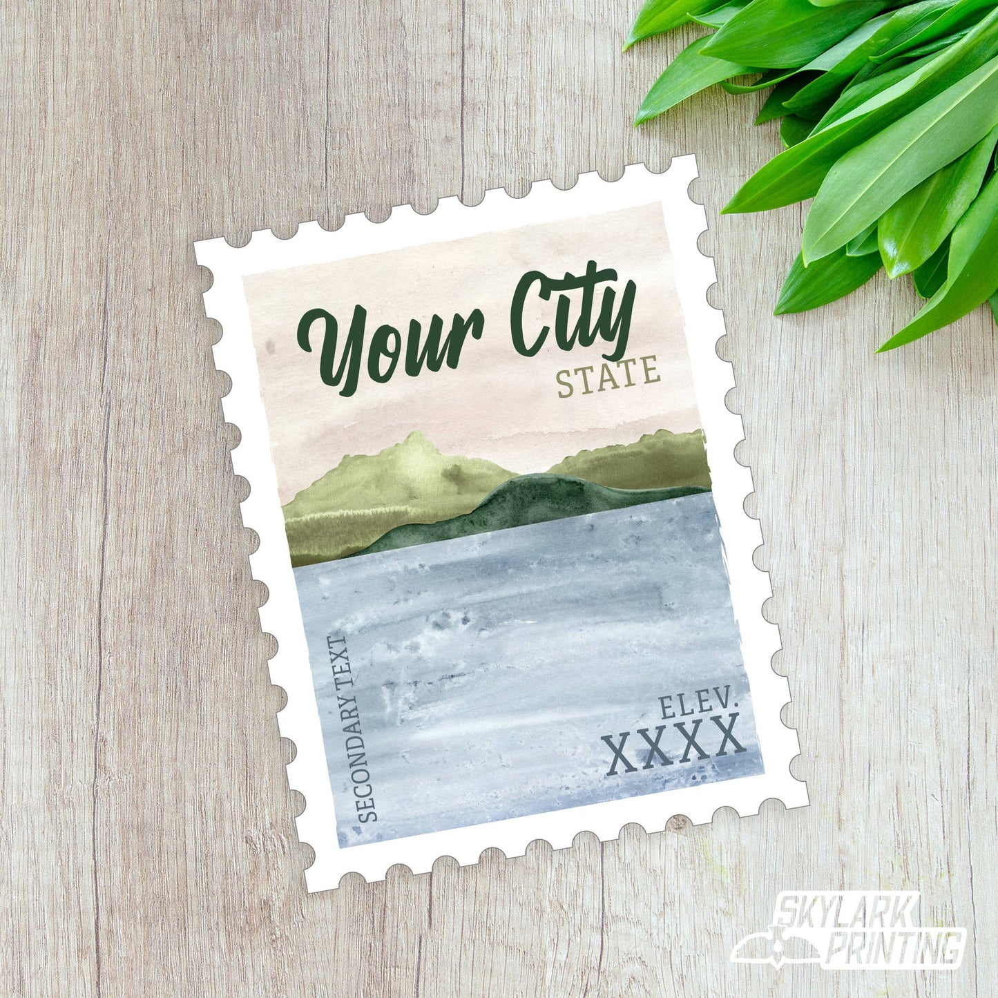 Skylark Printing - Lake Souvenir Sticker in Stamp Shape with Your City, State