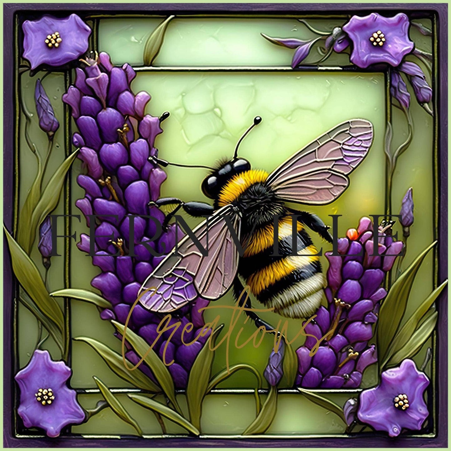 Fernville Creations - Bee & Lavender Ceramic Coaster with Cork Back for Home Decor