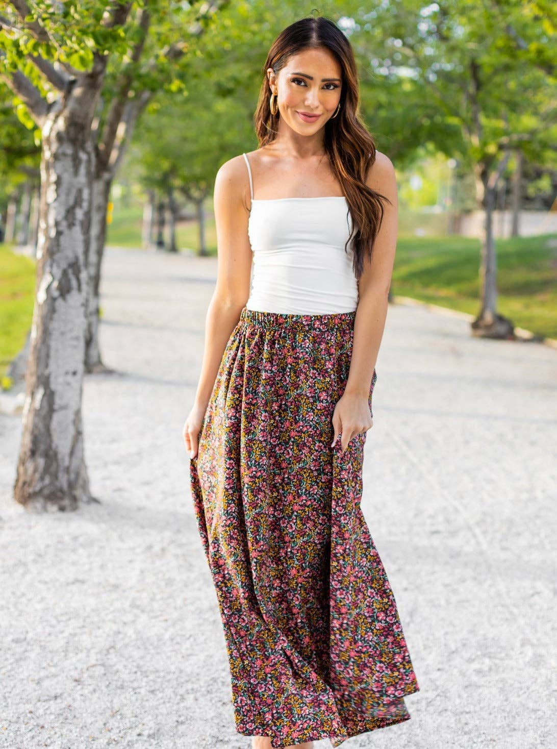 Tickled Teal - Lovely Floral Maxi Skirt