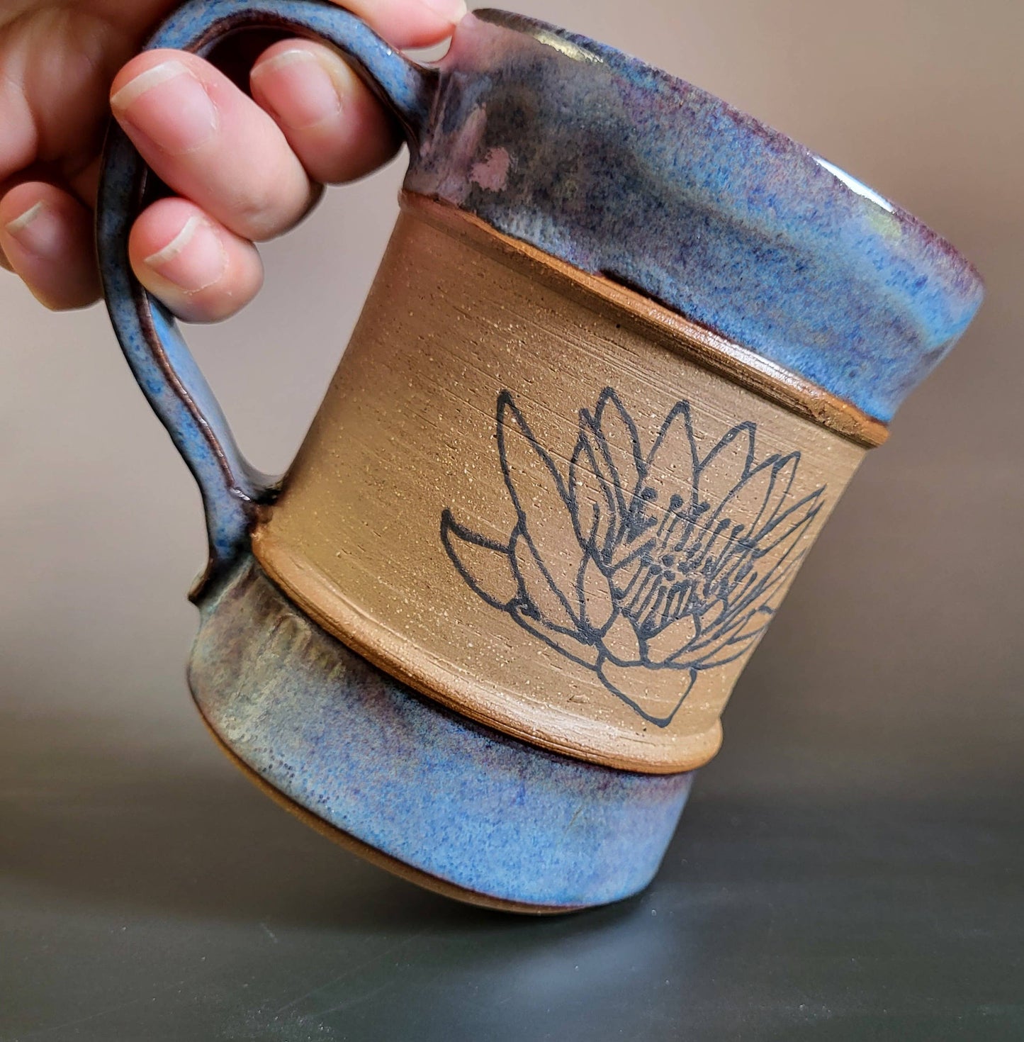 Divine Vessels Pottery - Blue Lotus Mug with blue glaze