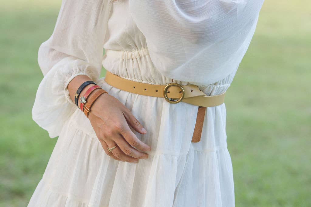 Most Wanted USA - Round Brass Buckle Suede/Genuine Leather Belt｜Minimalist