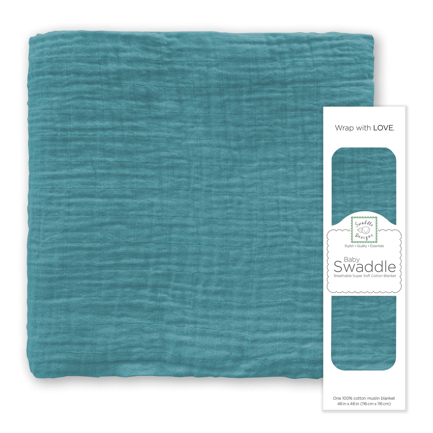SwaddleDesigns - Teal Muslin Swaddle Blanket, Premium Cotton