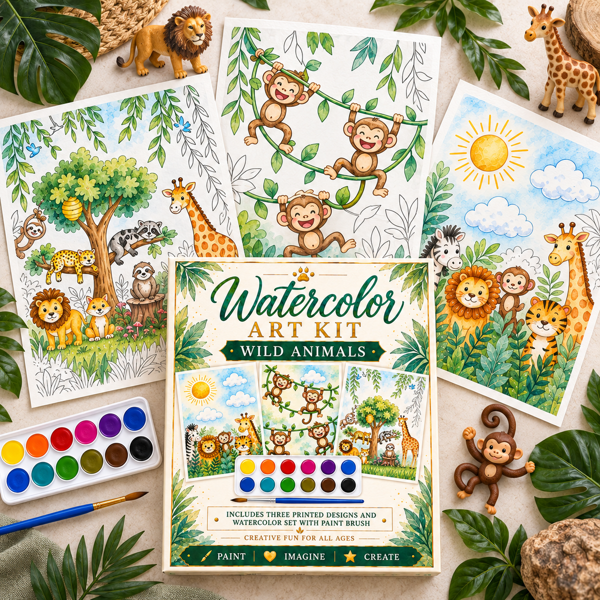 Jessie Marie Creative - Watercolor Art Kit: Wild Animals Theme Designs