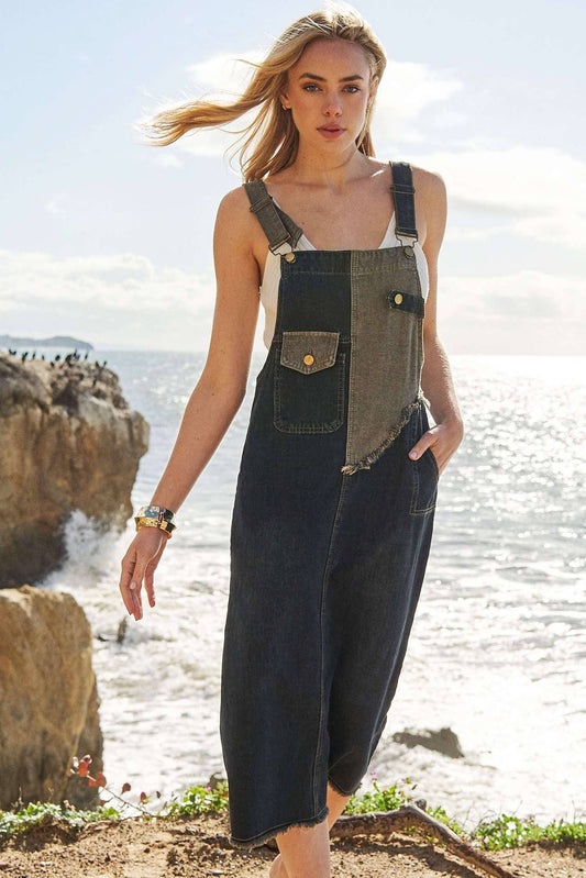 Mello. - Denim Color Block Overall Dress