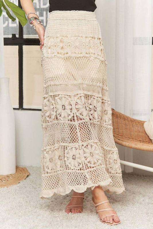 ADORA LA - CES3990 - CROCHET LACE WAIST MAXI SKIRT