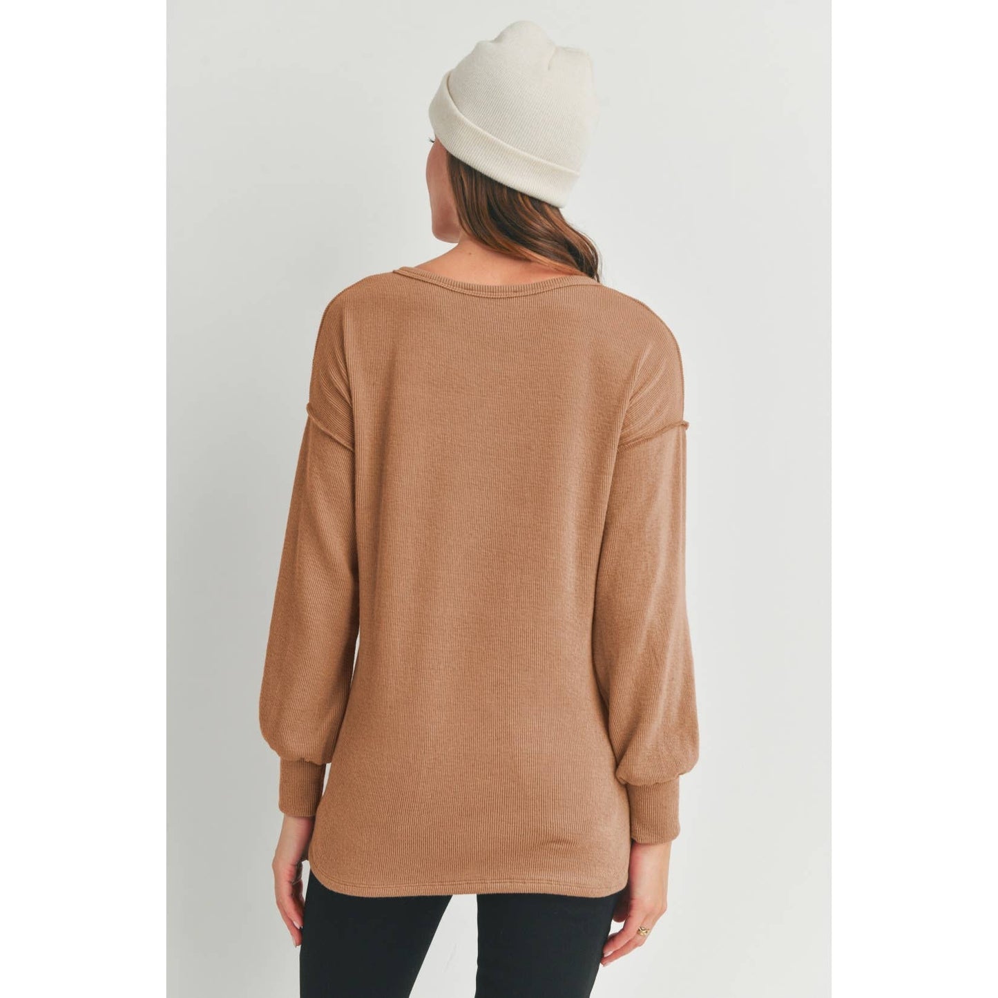 Hello Miz - Split Neck Long Sleeve Maternity Knit Top