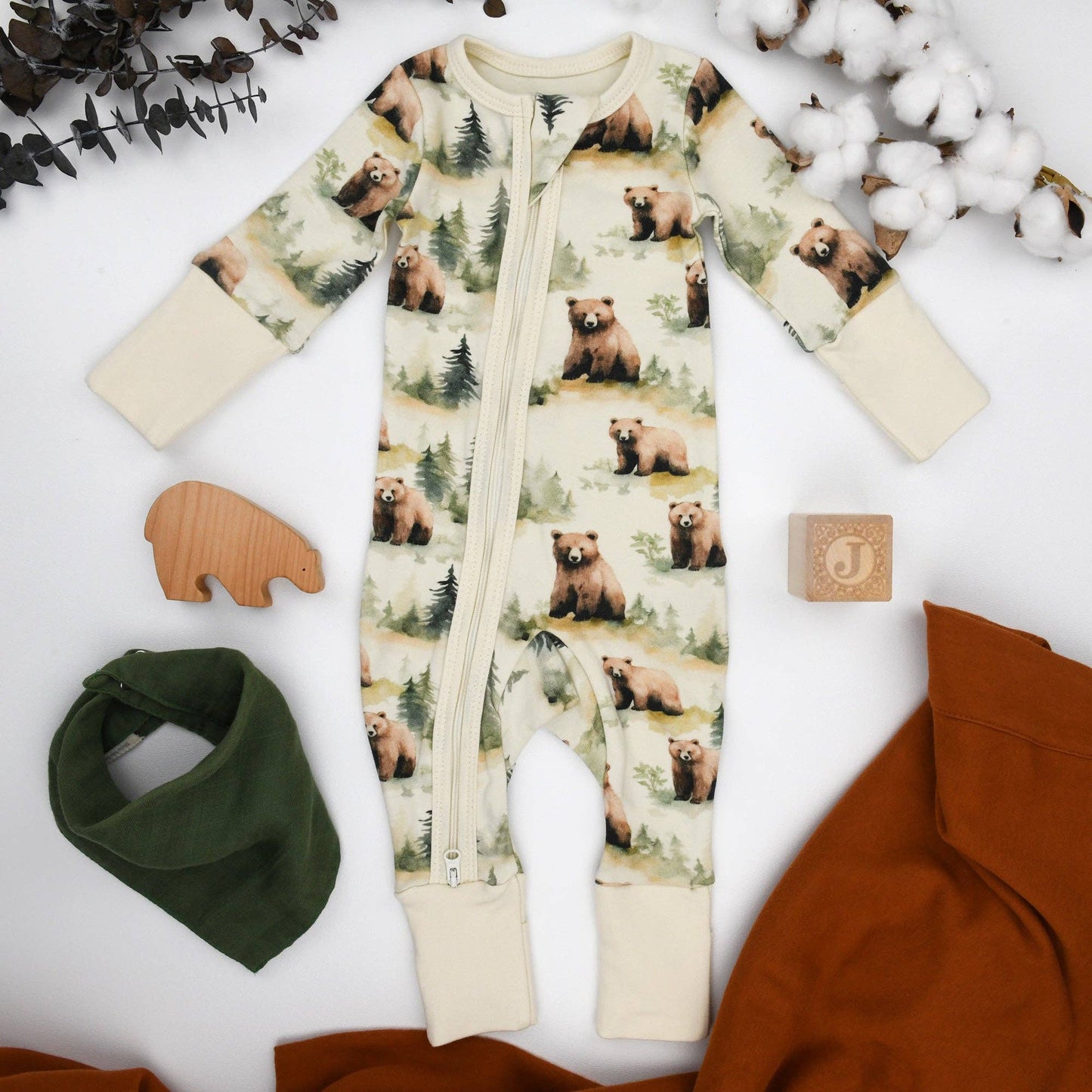 Earthy - Organic Cotton Baby Pajamas 2-Way Zip Front Zipper Sleeper, Hemlock