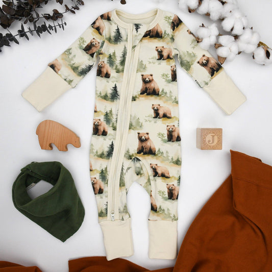 Earthy - Organic Cotton Baby Pajamas 2-Way Zip Front Zipper Sleeper, Hemlock
