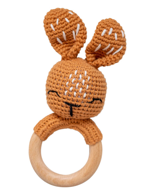 Wonderjoys Baby Co - Bunny Hand Crochet Rattle, Rich Walnut