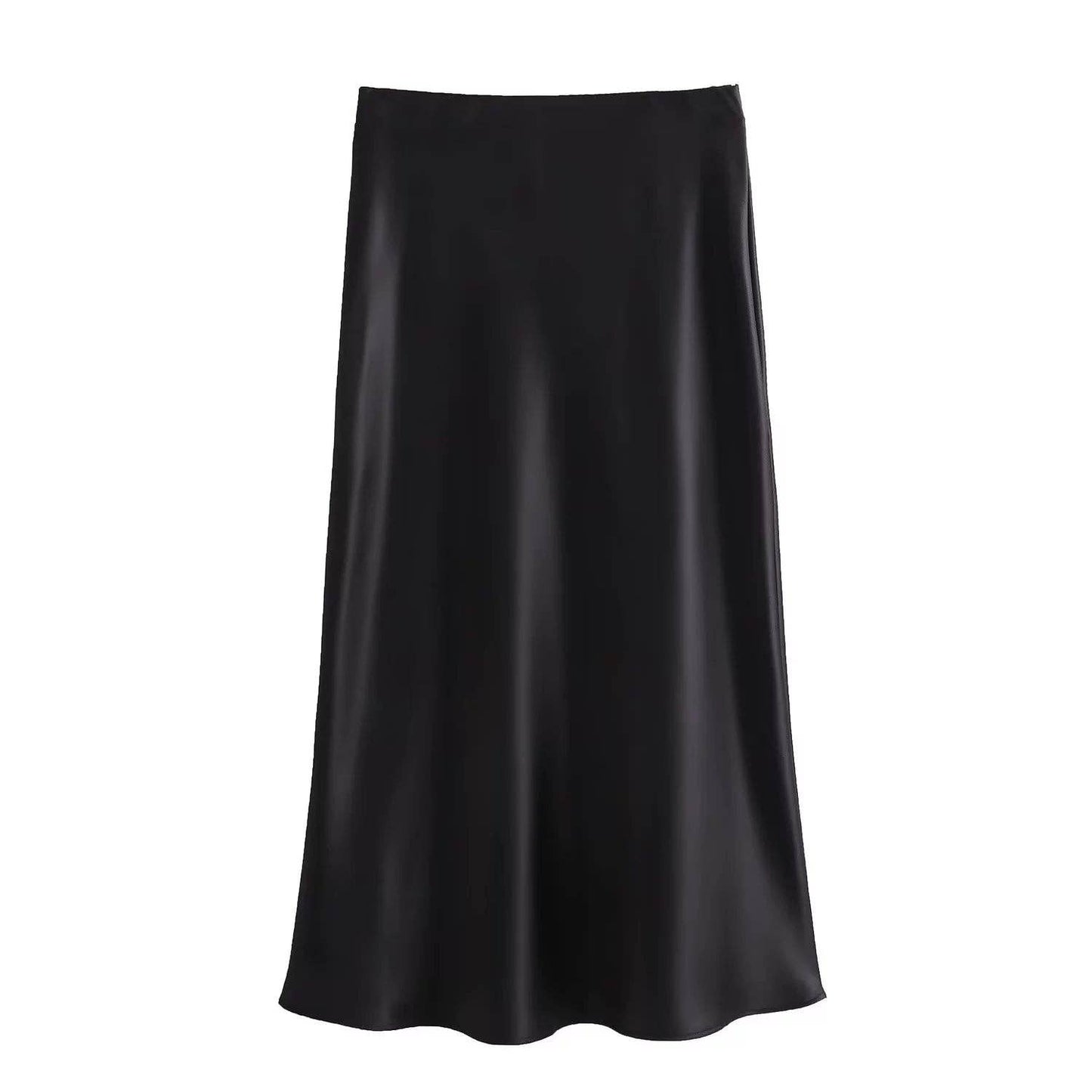 Sweetkama - Ladies Solid Color Satin Midi Skirt 5515