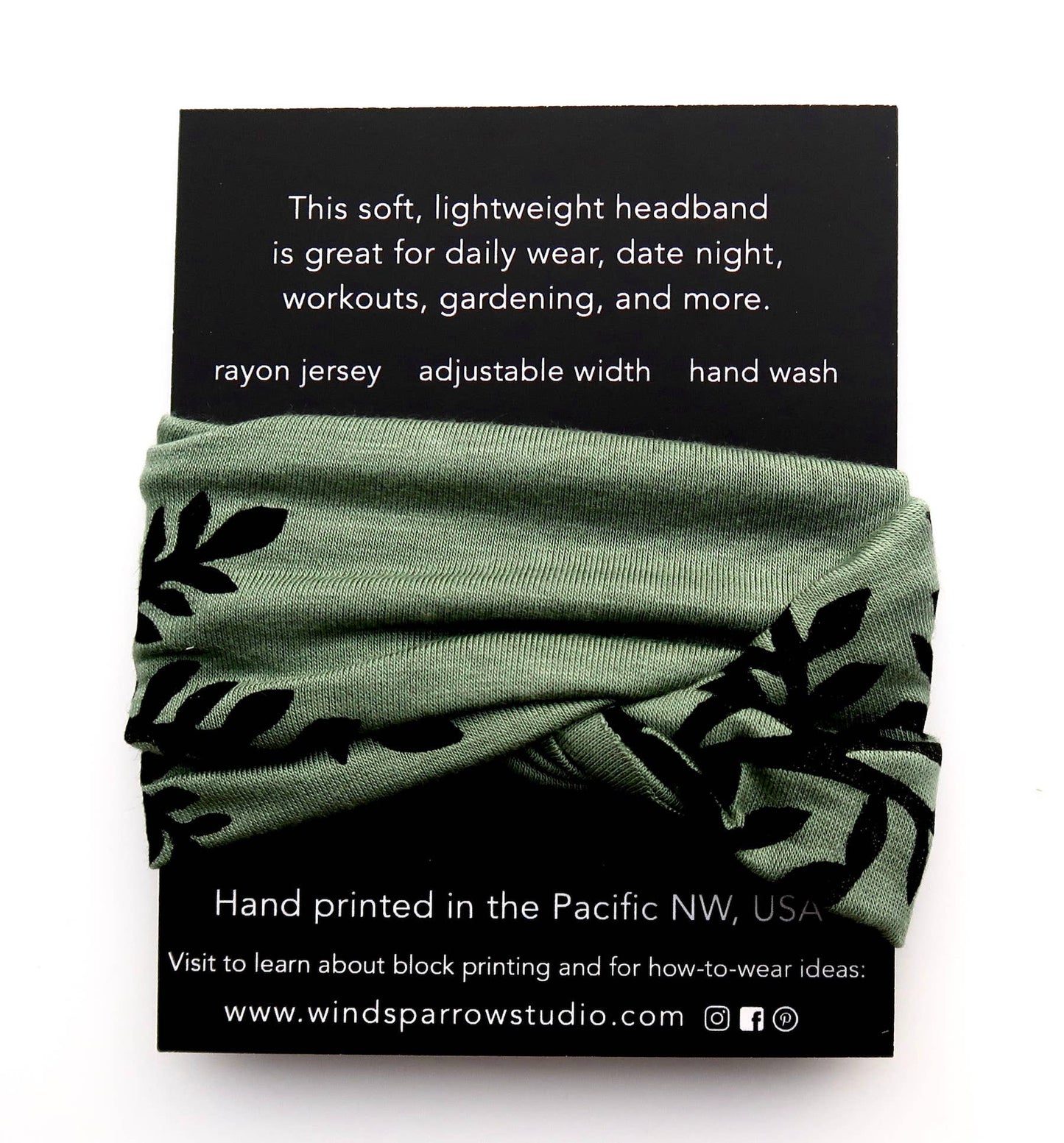 Windsparrow Studio - Headband - Leafy Branch (black ink)
