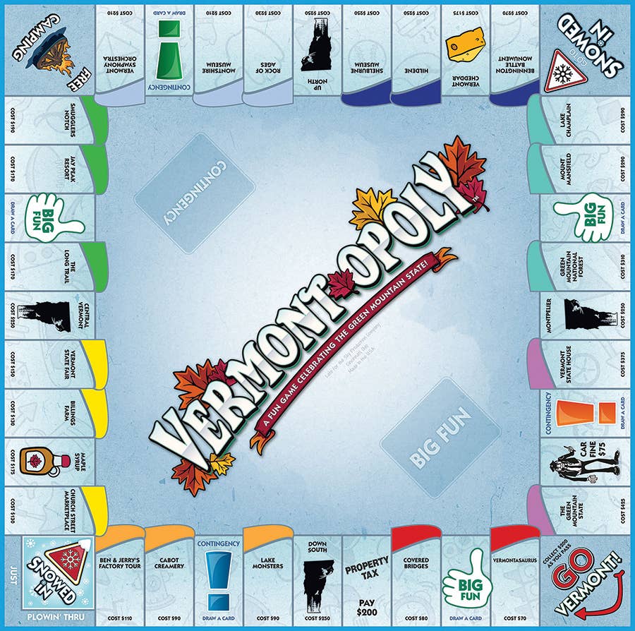 Outset Games and Cobble Hill Puzzles - Vermont Opoly (state) Board Game