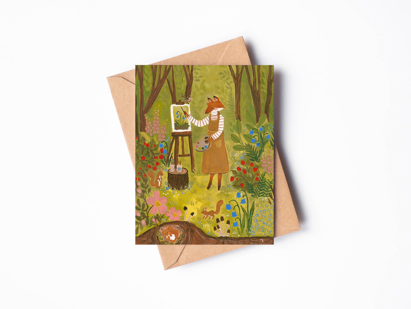 Randi Lynn Reed Illustration - Woodland Painter Single Blank Greeting Card