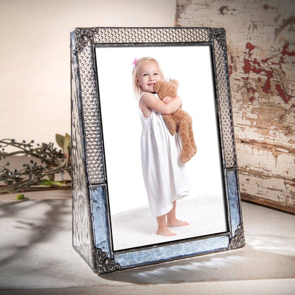 J Devlin Glass Art & Bert Anderson Collection - Pic 381 Pale Blue and Clear Honeycomb Glass Frame Series