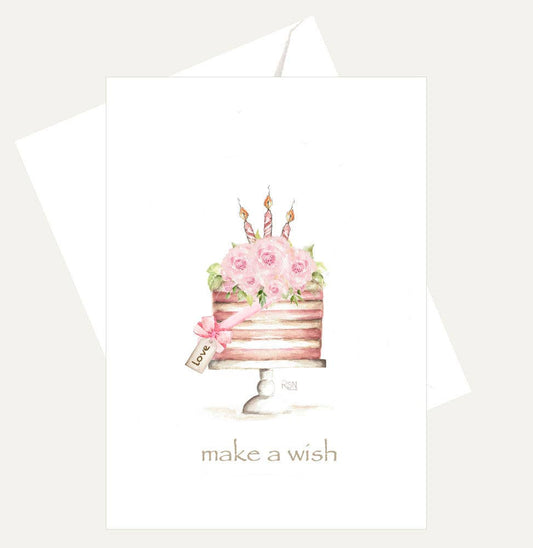 Bellflower Girl - Make a Wish - LOVE Pink Yummy Cake Candles - Birthday Card
