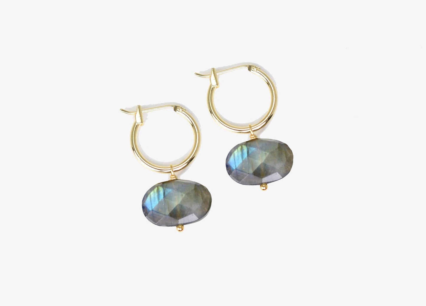 Edgy Petal Jewelry - Olivia Labradorite Oval Gold Hoops
