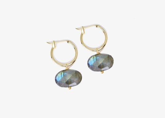 Edgy Petal Jewelry - Olivia Labradorite Oval Gold Hoops