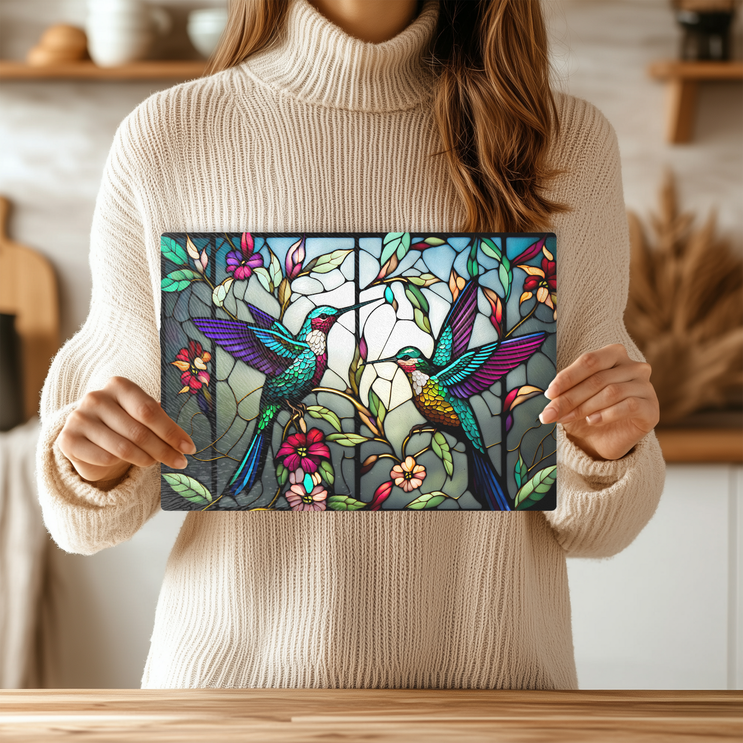Fernville Creations - Tempered Glass Cutting Board: Hummingbird Charcuterie Tray