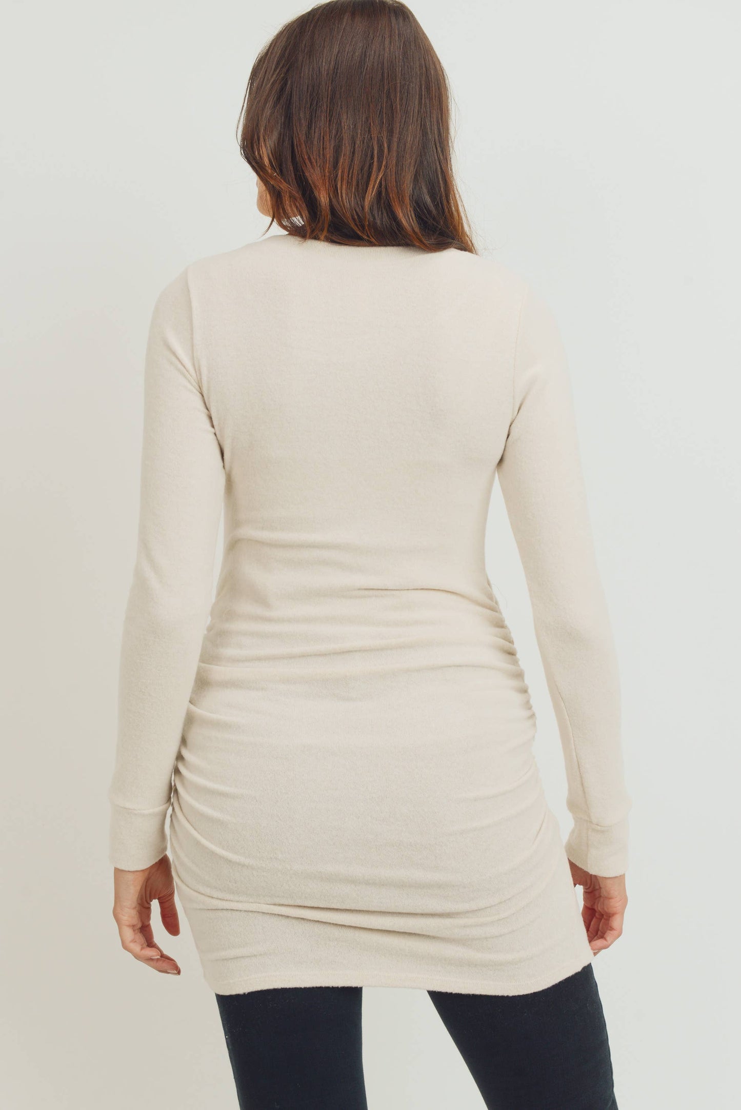 Hello Miz - Ruched Long Sleeve Maternity Knit Top