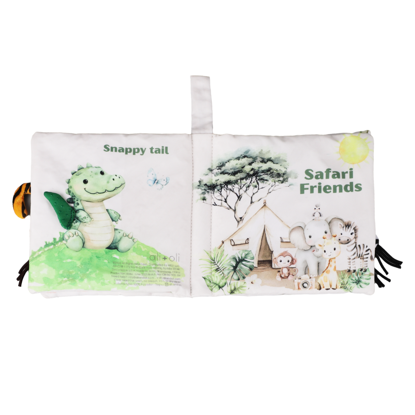 Ali+Oli - Safari Friends Tails 10-Page Soft Crinkle Cloth Baby Book