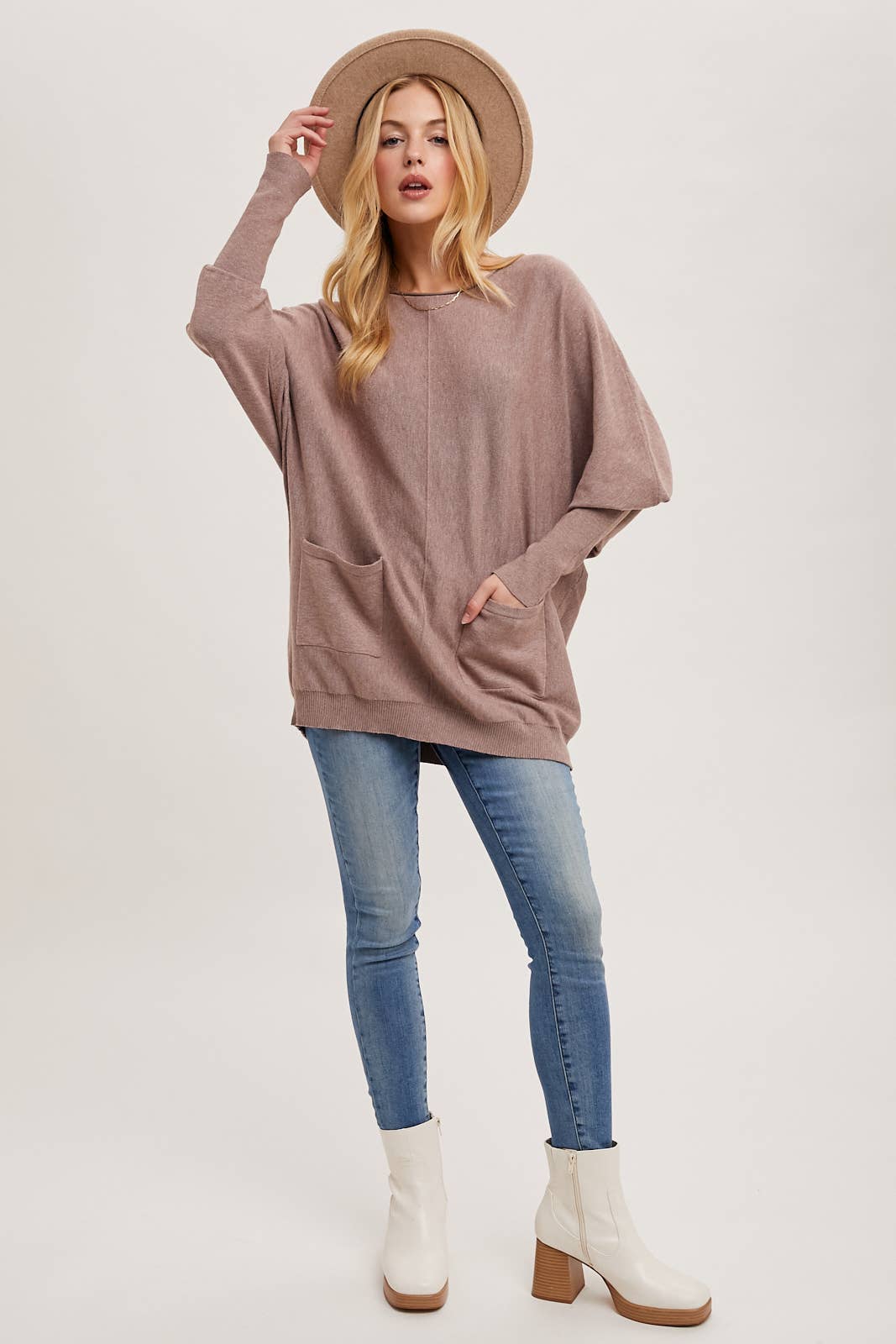 Bluivy - DOLMAN TUNIC KNIT SWEATER WITH POCKET