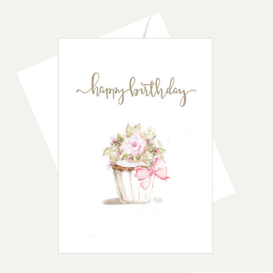 Bellflower Girl - Happy Birthday - Yummy Pink Rose Cupcake - Friendship Card